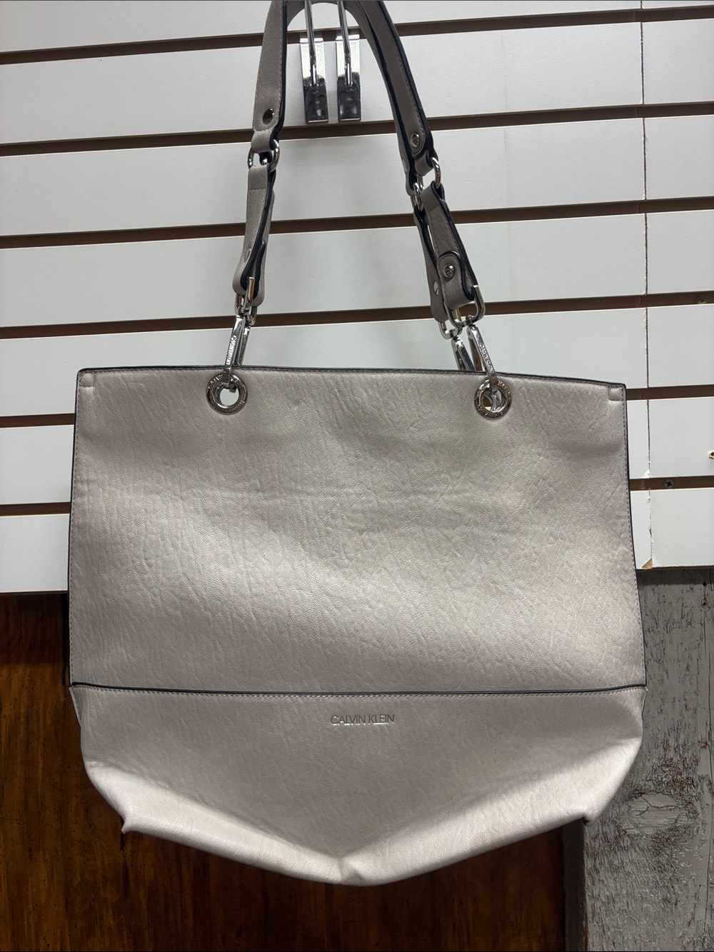Calvin Klein Metallic Silver Double-Handle Tote